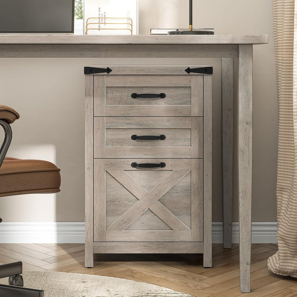 Small Farmhouse File Cabinet with 2 Drawers for Home Office, Rustic Grey | Halitaa Vertical Filing Cabinet Fits Letter and A4 Size, Farmhouse Printer Stand, Under Desk Wooden File Cabinet