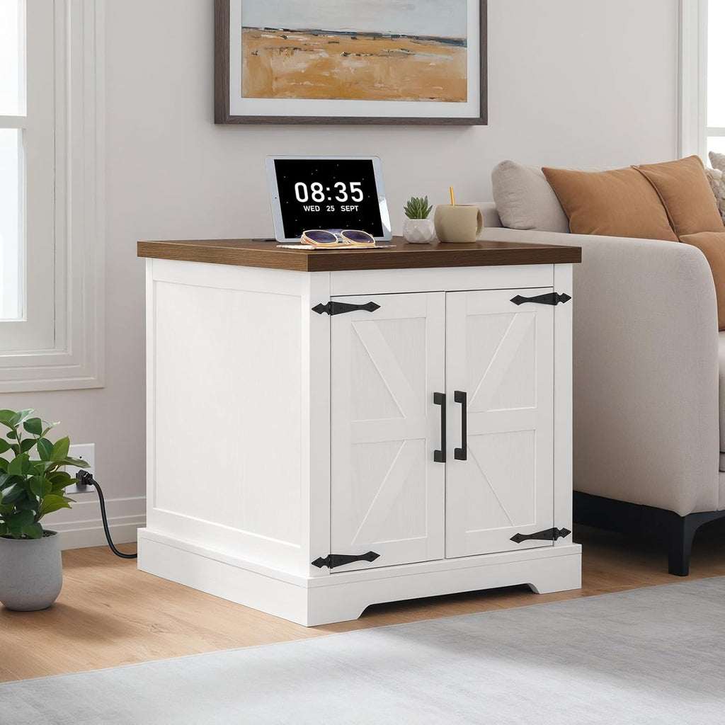 MAHANCRIS Farmhouse Nightstand and Dog Crate Furniture Bundle, End Table with Barn Door, Wooden Dog Cage for Small Medium Dogs, Side Table for Bedroom, Living Room, ET155-DCBA9601