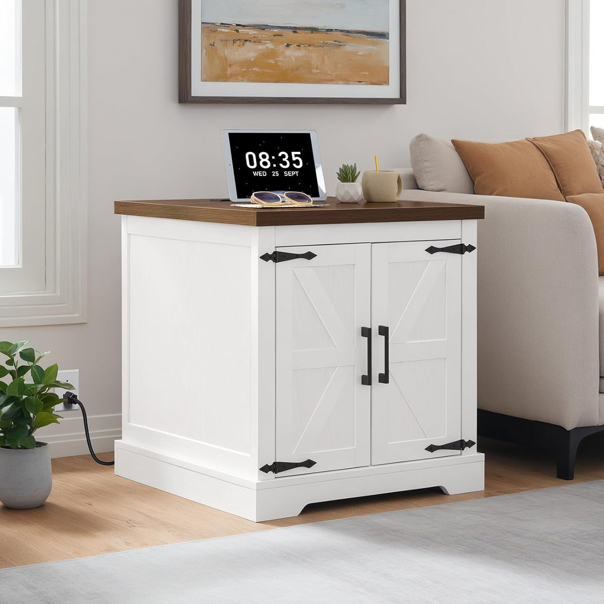 MAHANCRIS Farmhouse Nightstand and Dog Crate Furniture Bundle, End Table with Barn Door, Wooden Dog Cage for Small Medium Dogs, Side Table for Bedroom, Living Room, ET155-DCBA9601