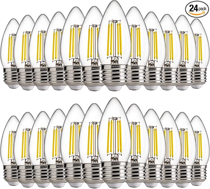 FLSNT B11 E26 LED Chandelier Light Bulbs, 60W Equivalent, 5000K Daylight Dimmable LED Candelabra Bulbs, 550LM, 24 Pack UL,CA65 Listed.