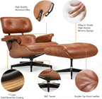Top Grain Leather, Mid Century Chaise Lounge Chair and Ottoman, Reading Chair, Accent Chair, Modern Classic Chair, Heavy Duty Base Support for Living Room Lounge Office, Walnut-Brown, Heightening
