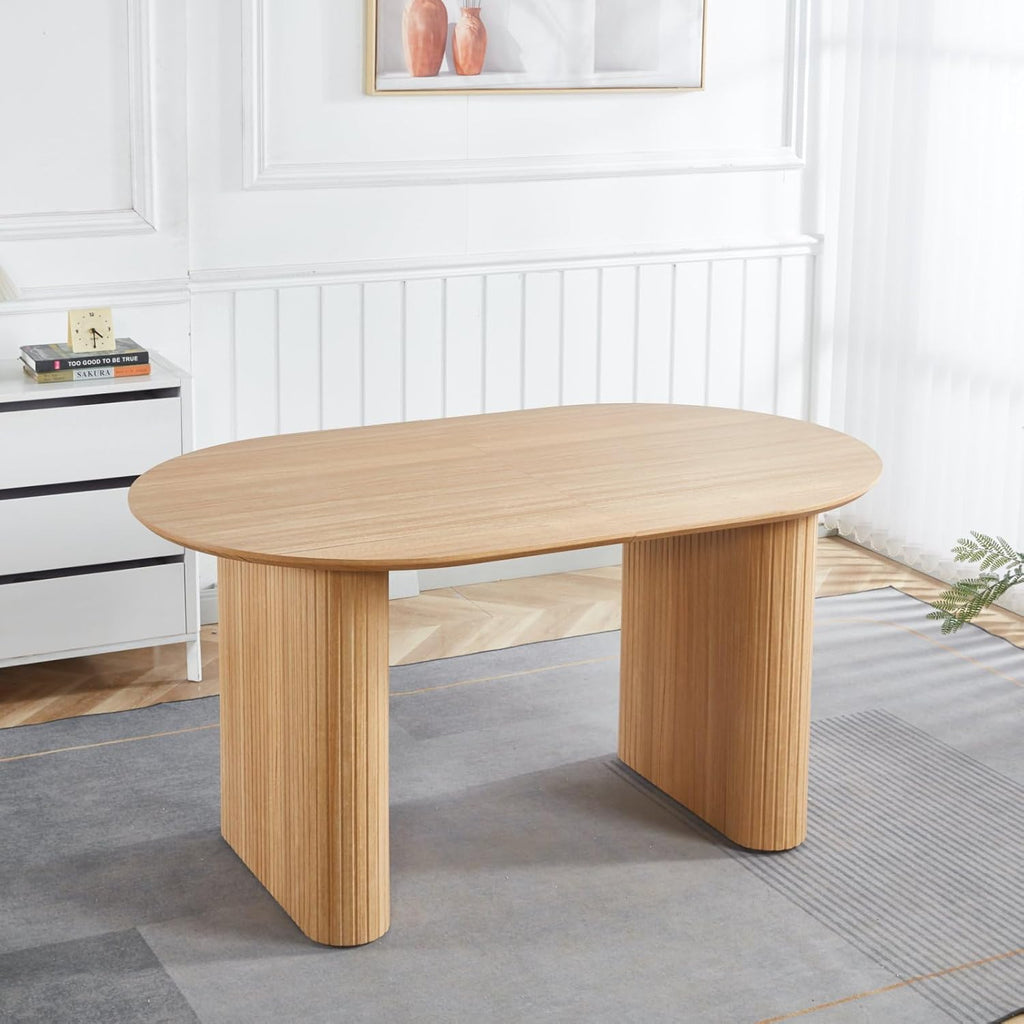 59"-90" Extendable Oval Dining Room Table for 6 to 10 Modern Farmhouse Expandable Kitchen Dining Table with Removable Leaf & Wood Strip Base Large Wood Dinner Tables for Living Room,Oak