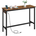 VASAGLE Bar Table with Power Outlets, Computer Desk, 47.2" W | Stable Metal Structure, Modern Basic, Rustic Brown and Matte Black, BARNET Collection ULBT121K01
