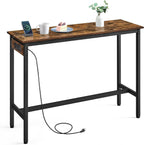 VASAGLE Bar Table with Power Outlets, Computer Desk, 47.2" W | Stable Metal Structure, Modern Basic, Rustic Brown and Matte Black, BARNET Collection ULBT121K01