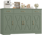 HOSTACK Buffet Sideboard Cabinet with Drawers, 55" Large Buffet Storage Cabinet with Shelves and Doors, Modern Farmhouse Coffee Bar Station for Kitchen, Dining Room, Green