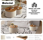 26.8" Nesting Round Coffee Table Set of 2 with Storage | Stackable Round Side End Table Nesting Set, White Upholstery, Wood Frame, Built-In Storage, For Small Living Space