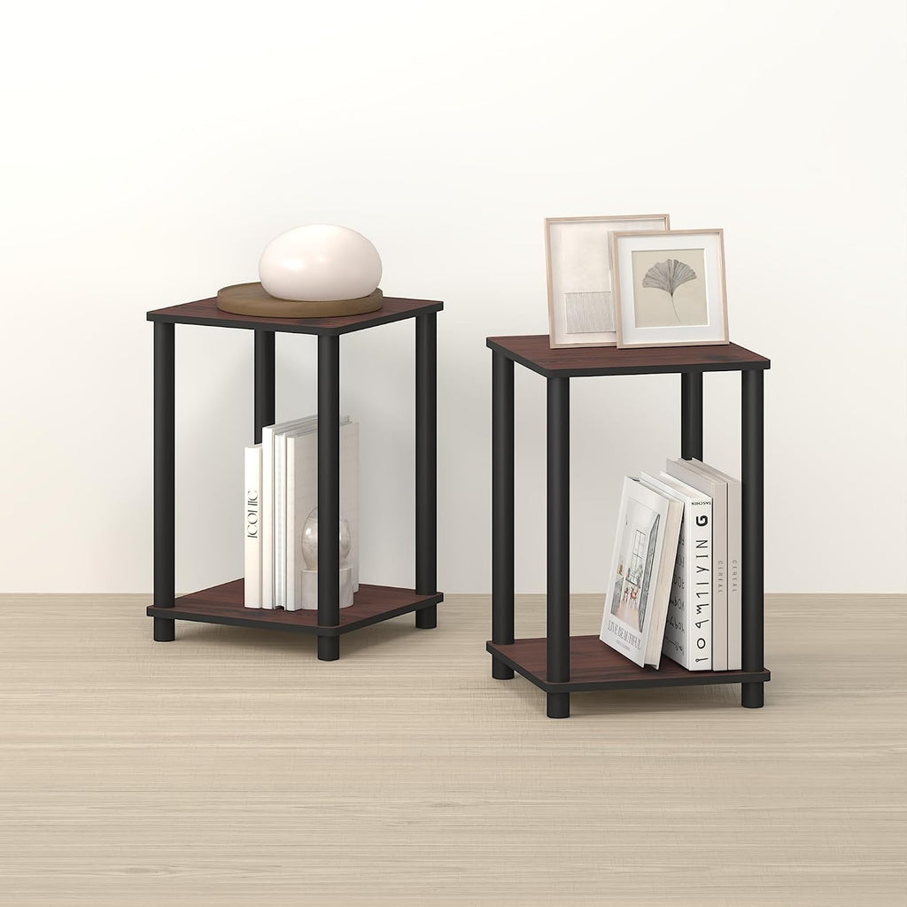 Handa 2-Tier Side Table, Set of 2 End Table, Night Stand, for Living Room, Bedroom, Dark Mahogany/Black