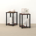 Handa 2-Tier Side Table, Set of 2 End Table, Night Stand, for Living Room, Bedroom, Dark Mahogany/Black