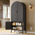 ONBRILL 71" Tall Wooden Arched Cabinet, 5-Tier Arched Kitchen Pantry Cabinet with Doors & Shelves, Farmhouse Kitchen Arch Cabinets with Adjustable Feet, Wooden Pantry Storage for Dining Room(Black)