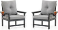 HDPE Patio Armchairs Set of 2 w/Cup Holeder, Outdoor Sectional Couch w/Thick Gray Cushions, Deep Seating Single Sofa for Garden, Deck, Front Porch, Grey