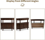 Curved Console Table with Solid Wood Legs, 47" Half Moon Sofa Table with Storage, Drawer & 2-Doors, Real Wood Veneer, Adjustable Shelf, Anti-Tip, Entryway Table for Living Room/Hallway,Walnut