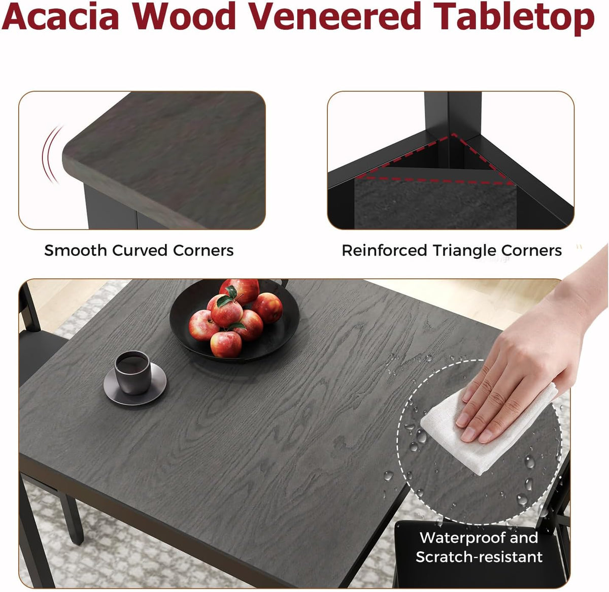Tangkula Mid-Century Modern Dining Table Set for 2, Wooden Kitchen Table & 2 Chairs with Padded Seats, 3-Piece Compact Dining Set for Small Spaces, Kitchen, Living Room (Grey+Black)