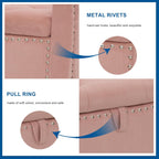Storage Ottoman Bench, Velvet Upholstered Footstool for Bedroom and Living Room, Frosted Flannel Seat with Storage, Wooden Legs & Metal Rivets, Pink