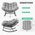 JEAREY Papasan Rocking Chair, Outdoor Oversized Egg Chair, Grey | Oversized papasan rocking chair with thick cushion and smooth rocker base for porch, patio, bedroom, living room