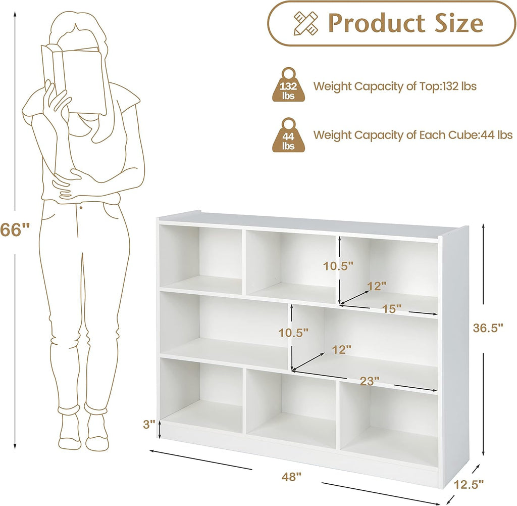Tangkula 8-Cube Bookcase, Wood 3 Tier Open Storage Bookshelf, Modern Multipurpose Display Cabinet for Living Room, Study, Reading Nook, 48 x 12.5 x 36.5 Inch, White