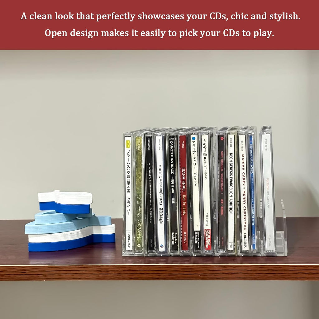 Philbinden 2 Pcs Clear Acrylic CD Holder, DVD/CD Display Rack & CD Storage Box & Vinyl Record Storage Stand Holds up to 14 Standard CD Cases for Media Shelf Storage and Organization