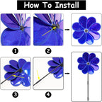 4PCS Flower Wind Spinner Sparkly Lawn Pinwheel 11.8 inch Dark Blue Garden Windmill for 4th of July, Garden, Party, Outdoor, Yard Decor
