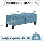 Modern Storage Ottoman Bench, Linen Upholstered End of Bed Bench with Tufted Design, Mid-Century Entryway Bench with Pull Ring, Padded Window Bench for Entryway，Bedroom (Blue+Line)