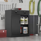 Wanfu Metal Storage Cabinet, 36" H Locking Storage Cabinet with 2 Drawers and Adjustable Shelf, Metal Cabinets for Office, Garage, Home-Black