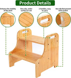 VaeFae Bamboo 2-Step Stool | 350LBS, Non-Slip, Built-In Handles, Suitable for Sink, Potty Training, Kitchen, Bathroom and Bedside Use, Natural