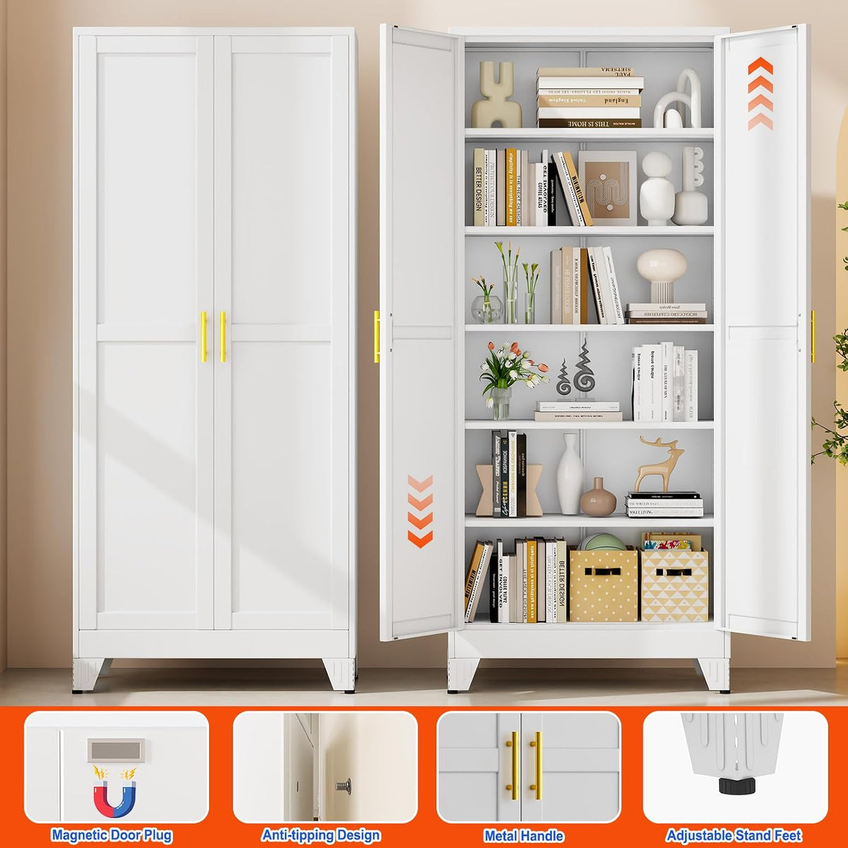 GAIOUS 75''Tall Metal Garage Storage Cabinet,File Cabinet with Door and Adjustable Shelves, Outdoor Steel Tool Cabinet for Home,Office,Warehouse,Garage,White