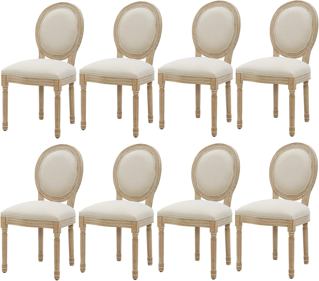 Furnimart French Country Vintage Dining Chairs Set of 8 Farmhouse Dining Chairs with Round Back and Solid Wood Legs, Oval Side Chairs for Kitchen Dining Room Living Room