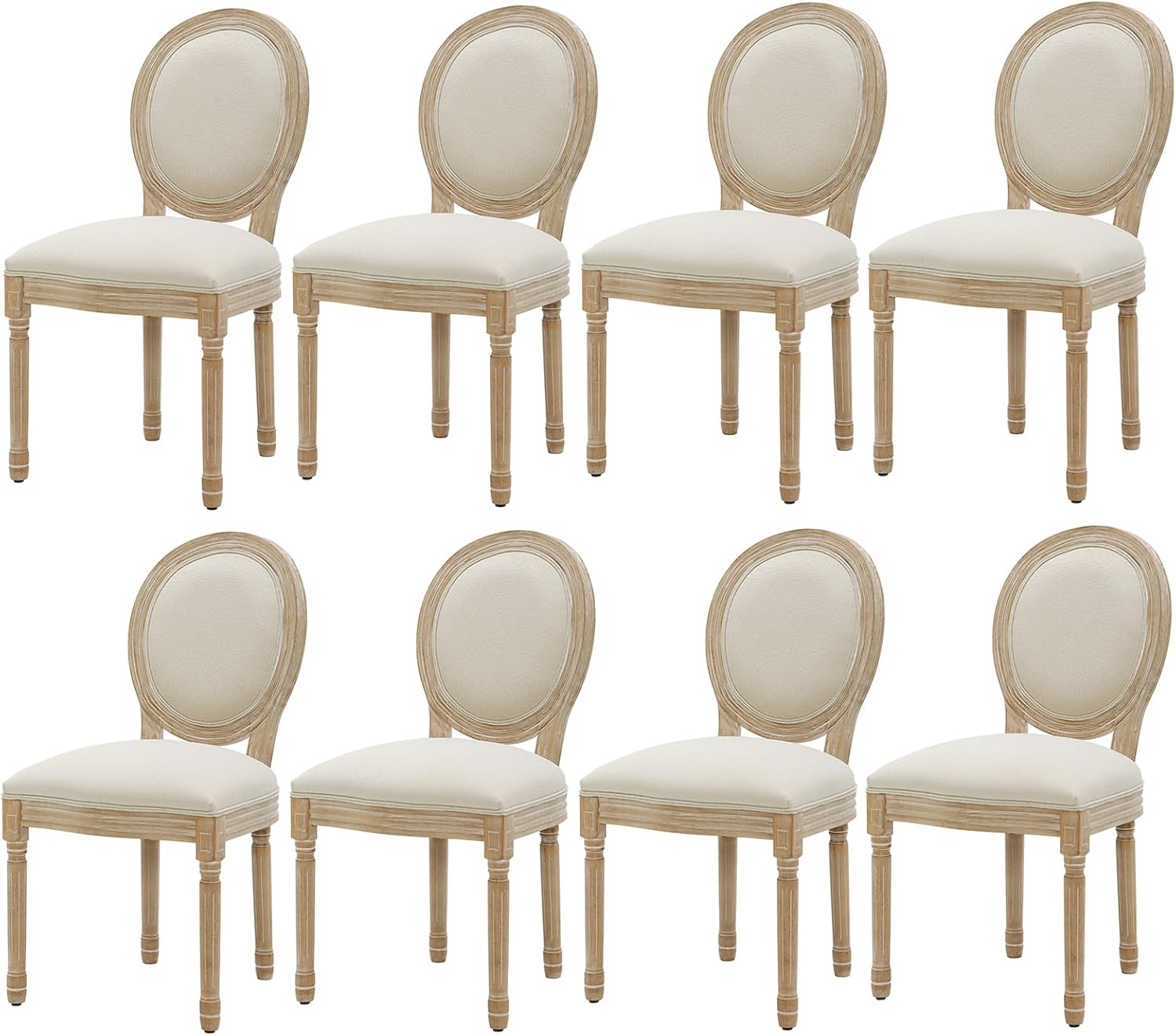 Furnimart French Country Vintage Dining Chairs Set of 8 Farmhouse Dining Chairs with Round Back and Solid Wood Legs, Oval Side Chairs for Kitchen Dining Room Living Room