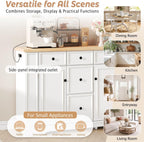 Hassyee Fixed Kitchen Island with Storage Space, Kitchen Console Table with 5 Drawers, 2 Cabinets, Adjustable Shelves, Buffet Server for Dining Room, Living Room, Entryway (White)