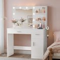 YESHOMY 35.4" Vanity Desk with Mirror & Lights, Power Outlet,Fresh White | 3 Storage Shelves, Makeup Vanity Table with Open Shelves for Bedroom Dressing Room