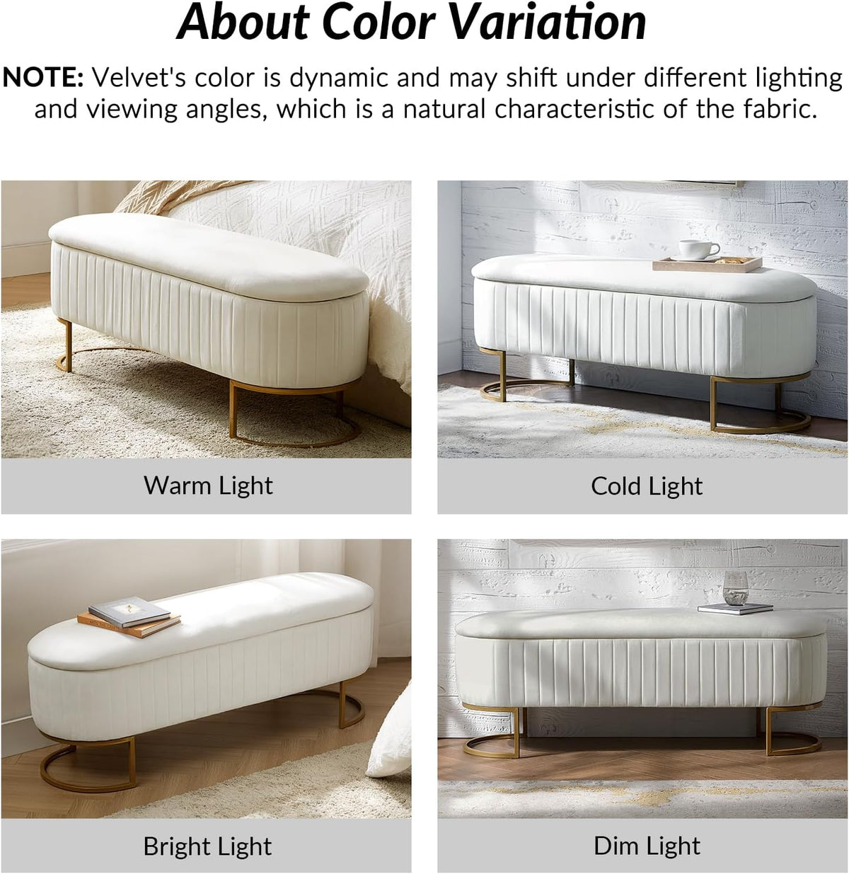 50.5” Velvet Storage Ottoman Bench with Gold-Toned Legs, Luxury Upholstered End of Bed Multi-Functional Footrest & Seat for Bedroom & Entryway