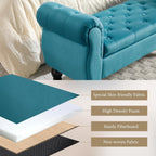 47″ Storage Bench with Arms End of Bed Bench,Velvet Entryway Bench with Storage, Button Tufted Upholstered Ottoman Bench Wood Legs, Window Sitting Bench for Bedroom/Living Room/Hallway, Teal