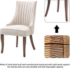 mikibama Linen Beige Dining Chairs Set of 6 Channel Tufted Kitchen Dinner Chair Comfy Fabric Upholstered Accent Chair for Dining Room with Solid Wood Legs