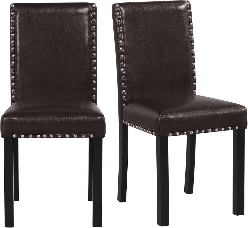 GOFLAME Upholstered Dining Chairs Set of 2, Faux Leather Parsons Chairs with Rubber Wood Legs, Padded Seat and Nailhead Trim, Modern Kitchen Chairs for Living Room, Dining Room, Restaurant, Brown