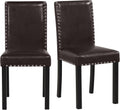 GOFLAME Upholstered Dining Chairs Set of 2, Faux Leather Parsons Chairs with Rubber Wood Legs, Padded Seat and Nailhead Trim, Modern Kitchen Chairs for Living Room, Dining Room, Restaurant, Brown
