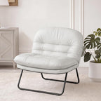 DUMOS Comfy Saucer Chair, Small Foldable Floor Chair, PU Leather | Adjustable Back Support, Bedroom, Living Room, Dorm Gaming, Small Spaces Apartment, Adults, Creamy White