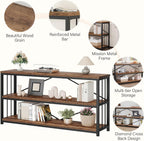 LVB Farmhouse Industrial Console Table for Home, Rustic Brown, 70 Inch | Wood Metal Foyer Entryway Sofa Tables with Storage, 3 Tier Long Rustic Entry Table TV Stand with Shelves for Living Room