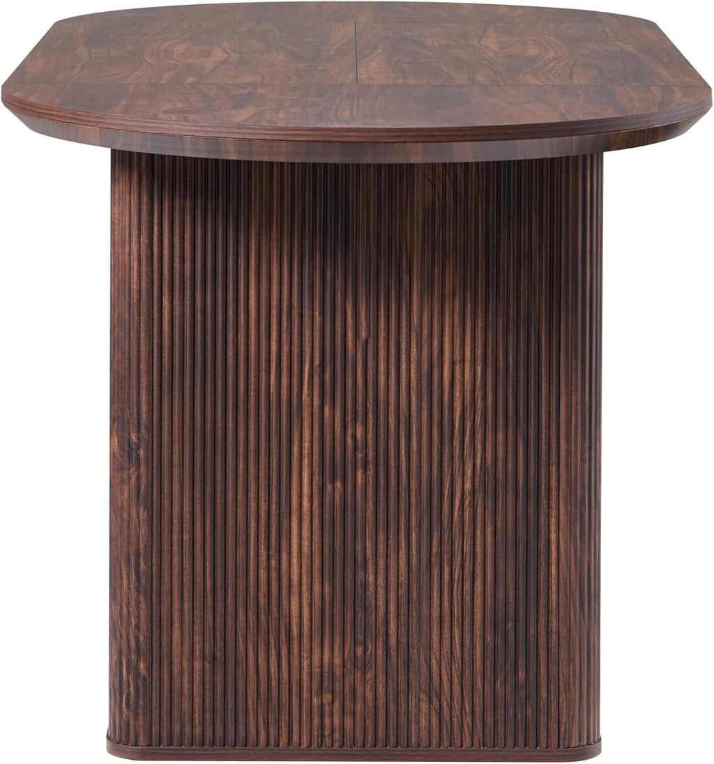 T4TREAM 63" Fluted Oval Dining Table for Kitchen Living Room, Walnut | Mid Century Modern Kitchen Table, Seats 4-6, Thickened Edge and Sturdy Strip Pedestal Base