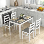 COSTWAY 5-Piece Dining Table Set for 4 w/Rubber Wood Structure, Grey | Spacious Tabletop, Anti-Slip Pads, Rubber Wood Legs, Space-Saving Design for Small Place, Apartment, Studio, Restaurant