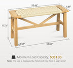 Solid Wood Narrow Bench, 33.46" Woven Bench for Entryway and Hallway, End of Bed Bench with Oak Frame, Boho Accent Bench - 500lbs Capacity (Natural White)
