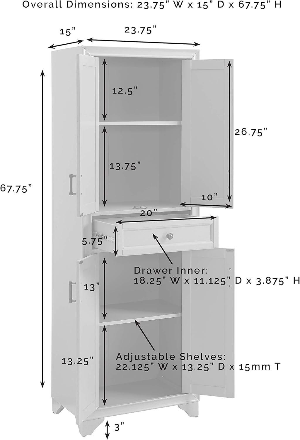 Crosley Furniture Tara Pantry Storage Cabinet with Shelves, Kitchen, Dining, or Laundry Room, Distressed Gray