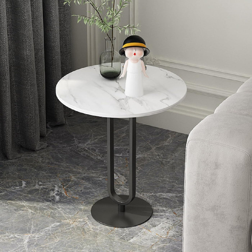 Marble White Side End Table, White Round Coffee Table Sofa Side Table Modern End Table Pedestal Table Simple Style for Living Room Balcony 18 inch