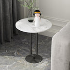 Marble White Side End Table, White Round Coffee Table Sofa Side Table Modern End Table Pedestal Table Simple Style for Living Room Balcony 18 inch