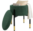 Round Ottoman with Storage,Soft Velvet Vanity Stool,Ottoman Coffee Table with Metal Legs,Foot Stool for Living Room Bedroom, Green