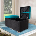 Wicker Outdoor Patio Ottoman - 2 Pack Outdoor Ottomans for Patio, Side Table with Storage, Removable Cushions Square Foot Rest Seating for Patio, Porch, Deck (Black-Blue)