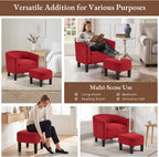 INZOY Oversized Accent Chair with Ottoman, 23.2" W Oversized Club Chair with Ottoman Set, Comfy Fabric Barrel Reading Chairs for Living Room Bedroom, Round Reading Chair with Foot Rest, Red