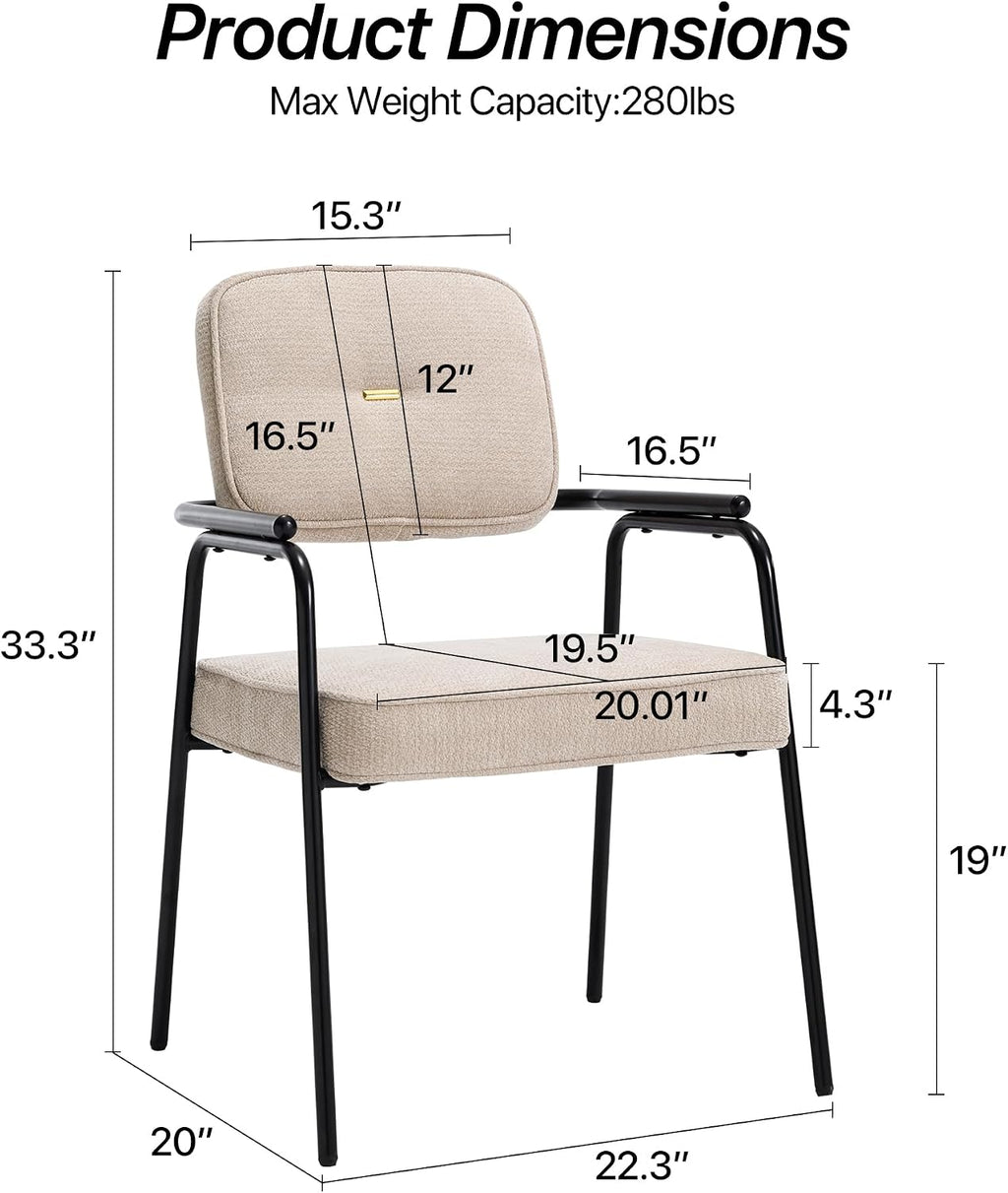 HENGJIANYI Accent Chair Dining Chair Set of 2, Chenille Upholstered Armchair Reading Side Chair, Comfy Living Room Chair with Black Metal Legs for Bedroom Waiting Room, Beige