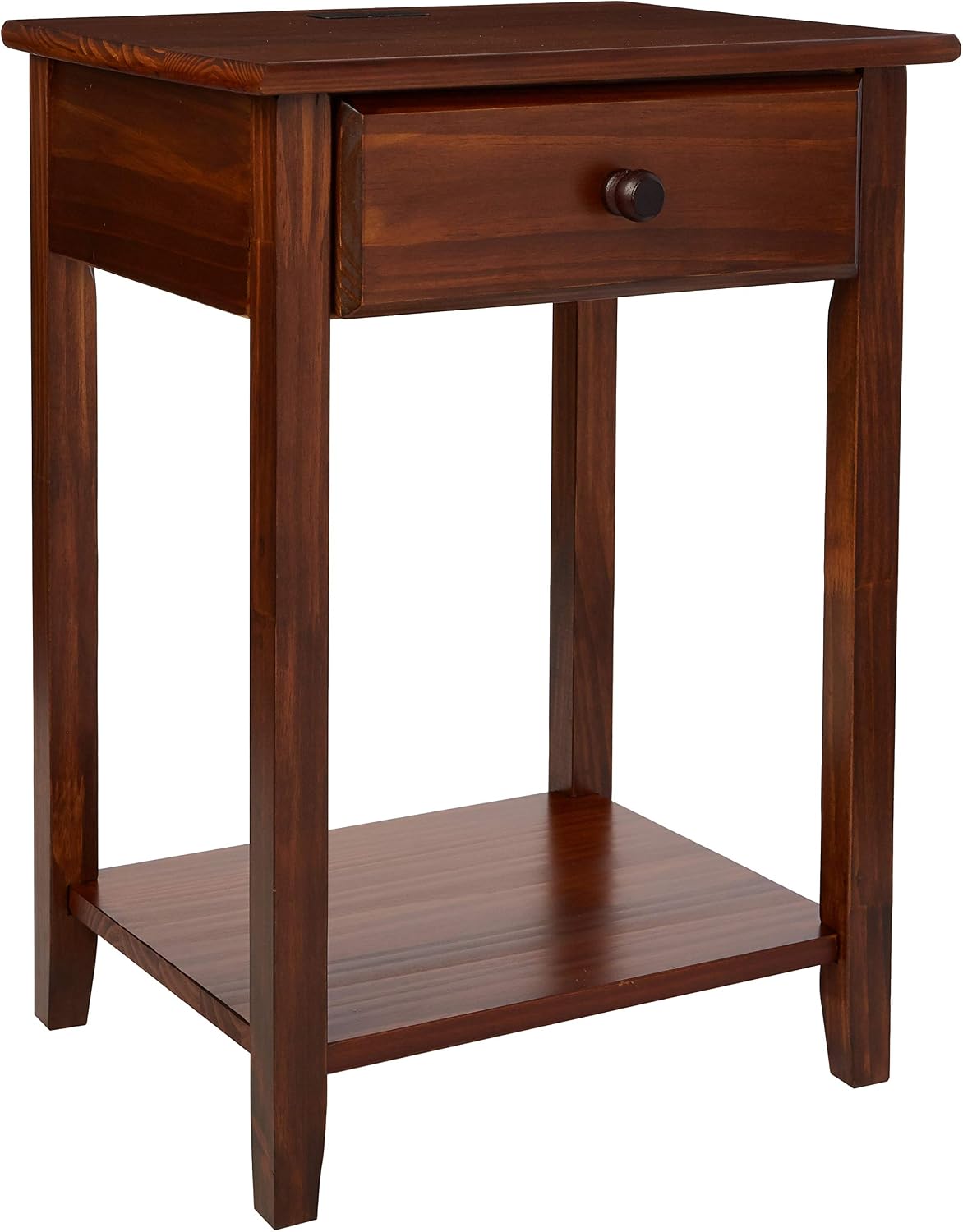 Casual Home Owl Night Stand with USB Port Charging Station and Drawer, 17.5"W x 14.25"D x 24.5"H, Warm Brown