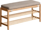 YESWOOD Solid Wood Shoe Bench Assembled, Shoe Rack Bench with Cushion for Entryway, Living Room, Bedroom, Hallway, 31.49“ x 11.81” x 17.71", Nature+Gray