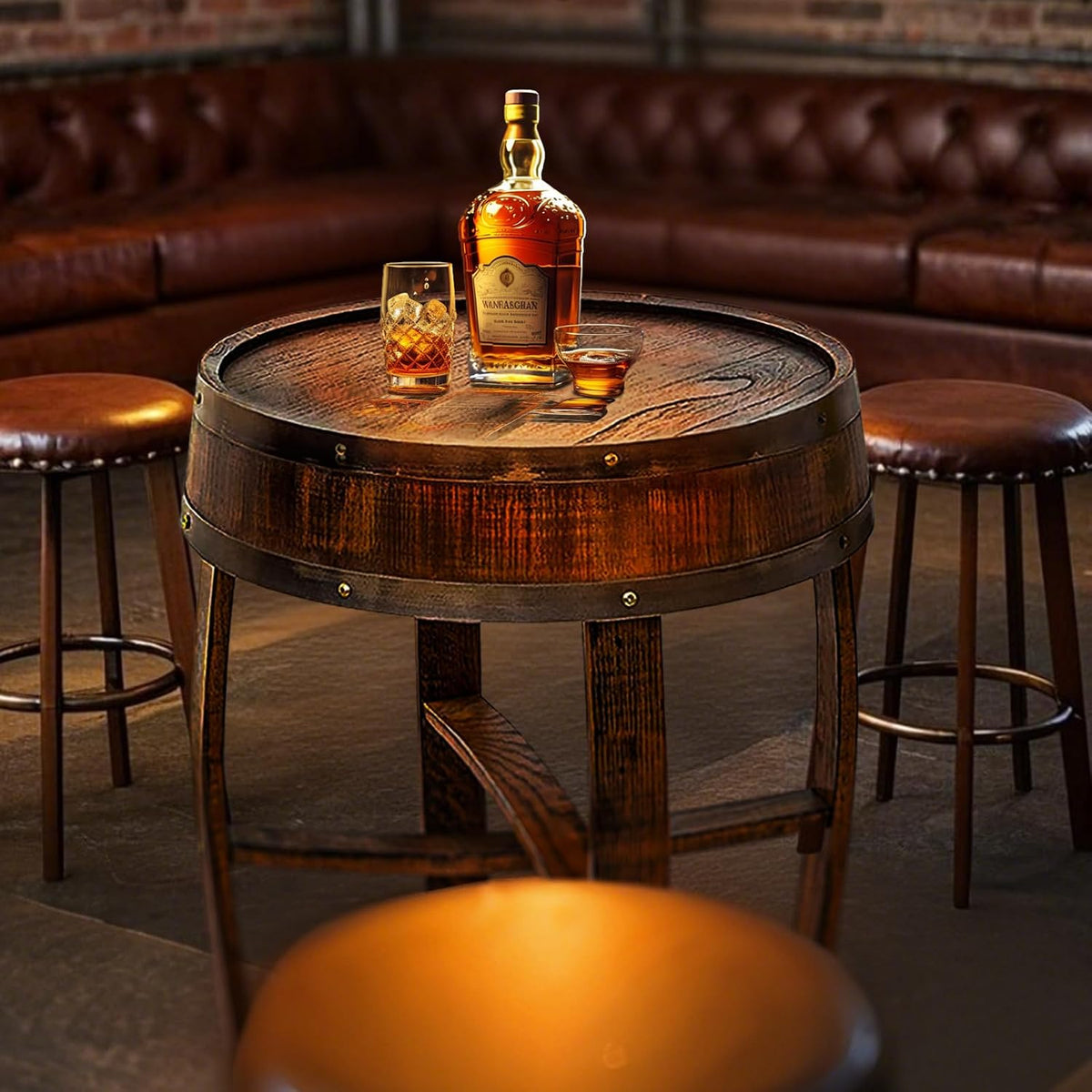 Wine Barrel Table - Whiskey Barrel End Table for Living Room, Cafe, or Office Decor
