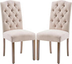 Tufted Upholstered Parsons Dining Chair Set Fabric Diner Accent Stylish Modern Kitchen Living Room with Button Sturdy Solid Wood Legs, 2-Pack